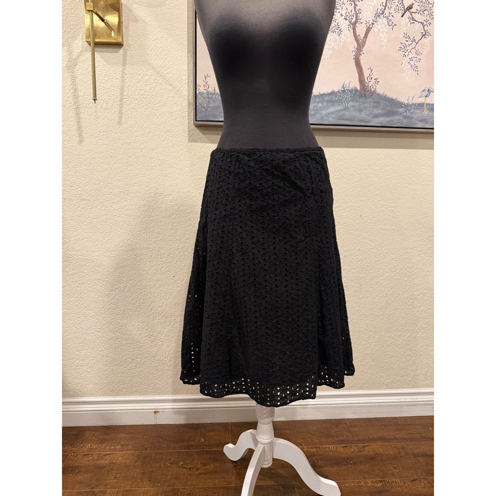 George Womens Black Eyelet 100% Cotton‎ Midi A-Line Skirt Size 10